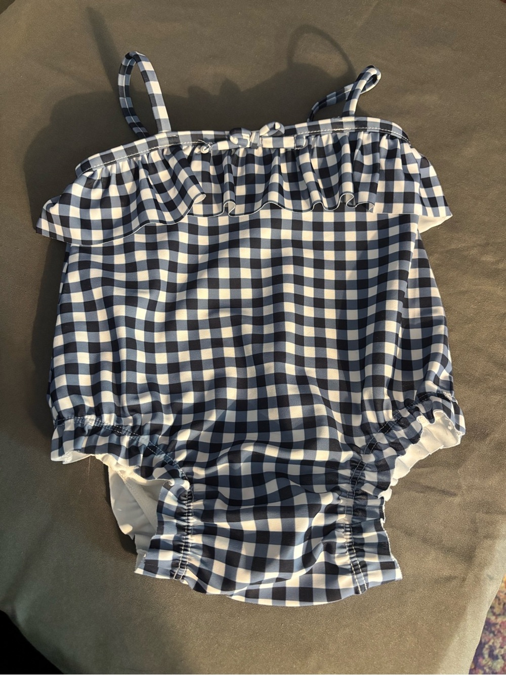 GAP Navy and White Gingham One-Piece Swimsuit with Ruffle